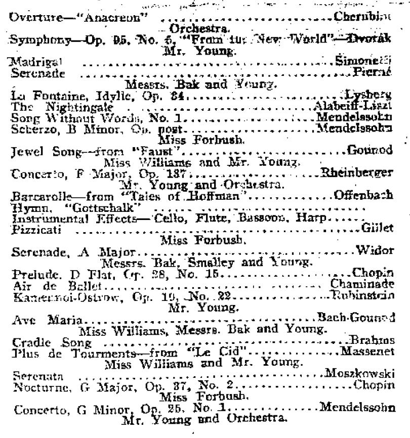第一场唱诗琴音乐会节目单，波士顿，1909年